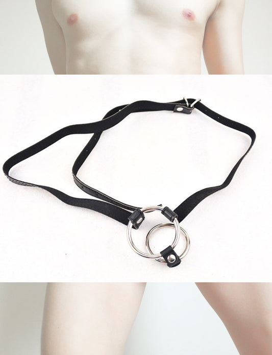 จีสตริงหนัง COCK RING แสตนเลส 2 ห่วง ( รหัส RD297 )
