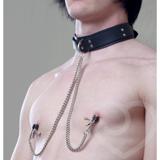 ปลอกคอหนังเทียมำฟเบอร์พร้อมที่หนีบหัวนม ( รหัส RD372 )